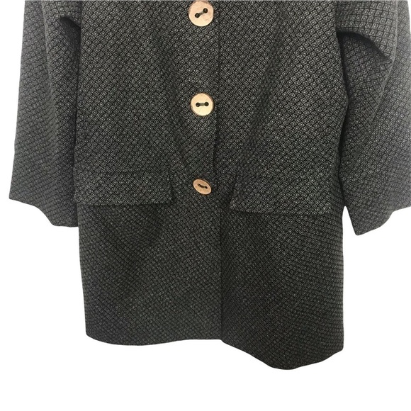 Maison Cherie Green Black 100% Wool Geo Print Coat With Fur Collar - Picture 4 of 11